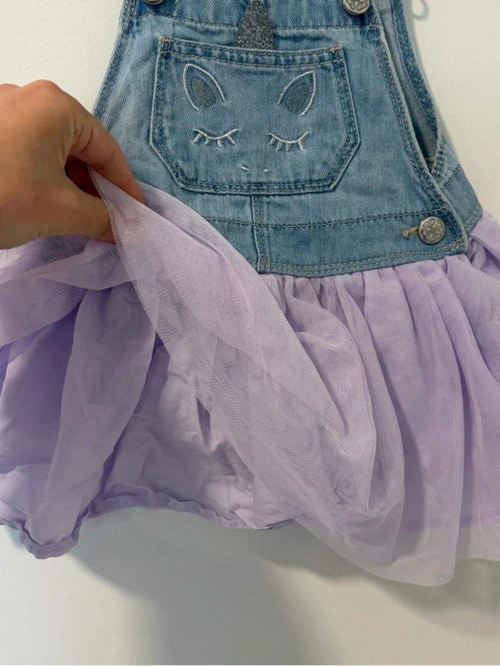 OshKosh Bgosh Girls 2T Unicorn Denim Overall Dress Lavender Tulle Birthday